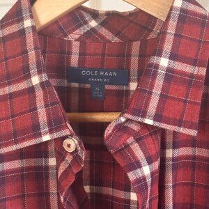 Cole Haan Men's Long-sleeve Red Plaid Cotton Flannel Shirt, XL